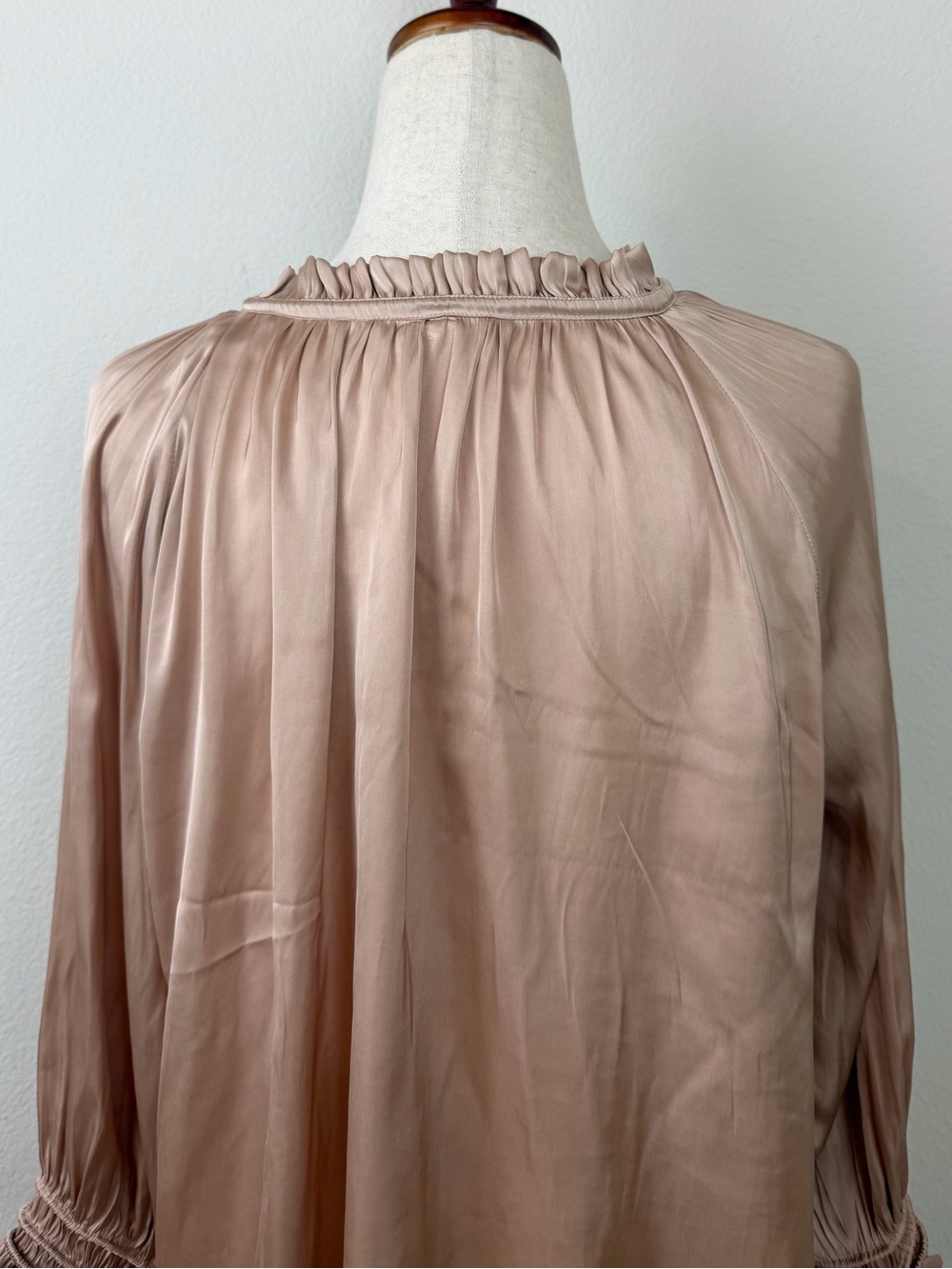 Ulla Johnson Rosamund Matte Japanese Satin Pleated Poet Blouse Blush Pink - Picture 8 of 11